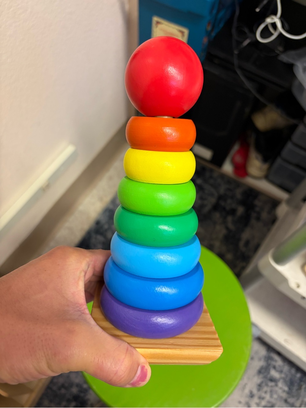Melissa and Doug Wooden Rainbow Stacking Ring Toy - Multicolor